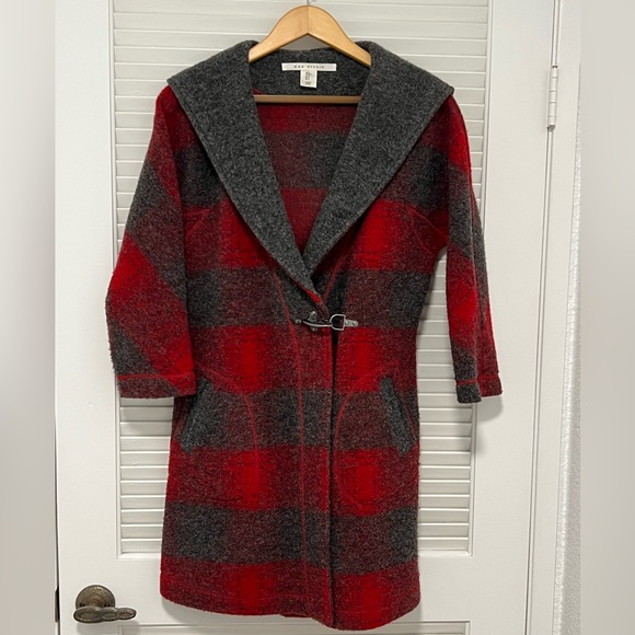 Max Studio wool blend plaid hooded coat S - Picture 2 of 8